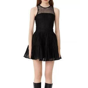 Maje Rollanda A-Line Mini Dress Size 42 Small XS Black Sleeveless Semi Sheer Top